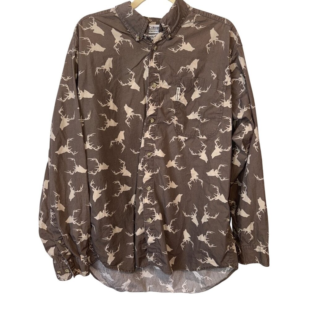 Columbia Mens Brown Long Sleeve Shirt With Deer Print Size L